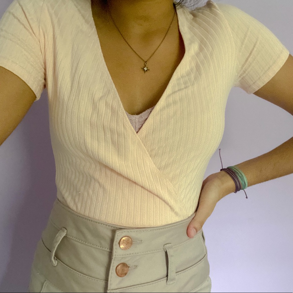 pink wrap bodysuit top